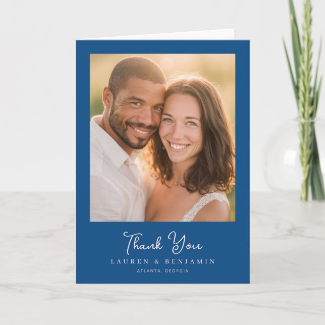 Grateful Navy Photo Letterpress Thank You Card (Front)