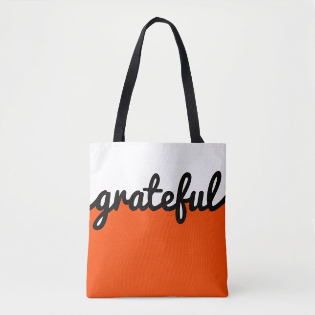 Grateful Orange Black White Color Block Tote Bag (Front)