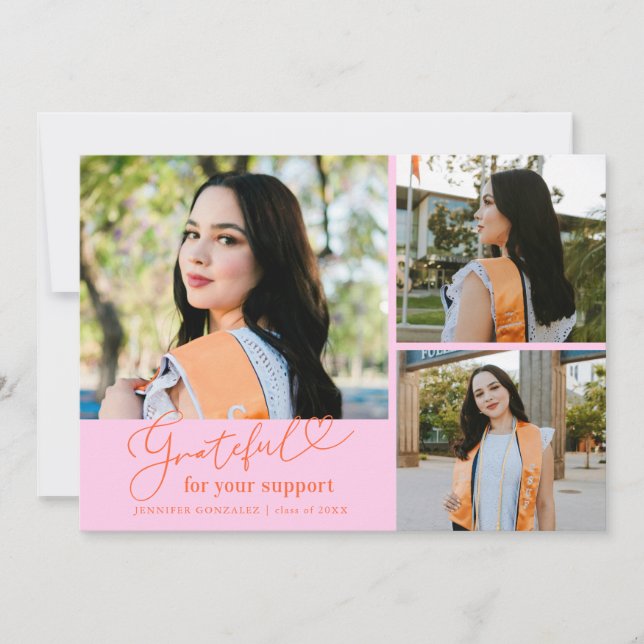 Grateful Orange Pink Multi Photo Graduation Announcement (Front)