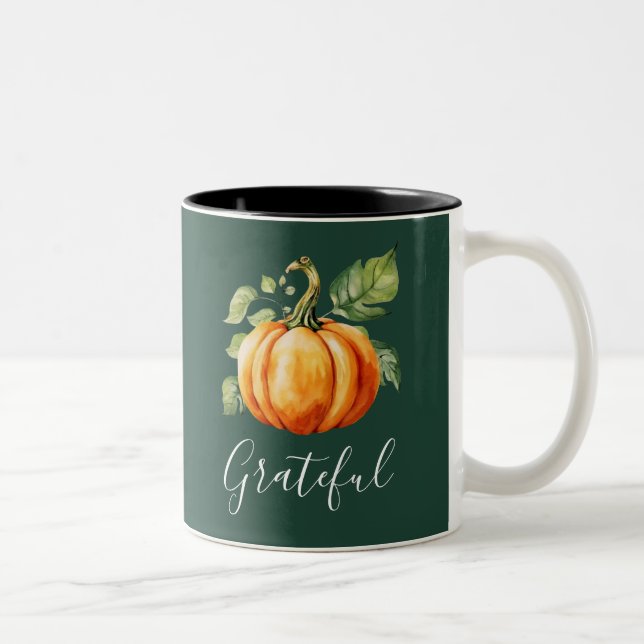 Grateful Orange Pumpkin Green Two-Tone Coffee Mug (Right)