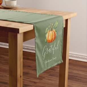 Grateful Orange Pumpkin Moss Green Personalized Short Table Runner