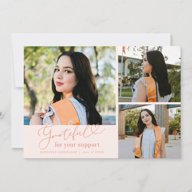 Grateful Peach Multi Photo Graduation Announcement (Front)
