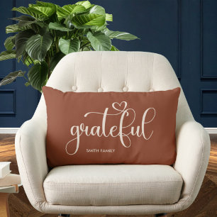 Grateful Personalized Brown Fall Autumn Lumbar Pillow