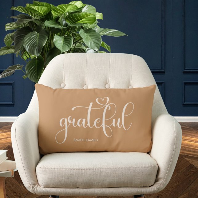 Grateful Personalized Family Name Orange Lumbar Pillow (Creator Uploaded)