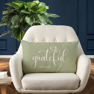 Grateful Personalized Sage Green Fall Autumn Lumbar Pillow