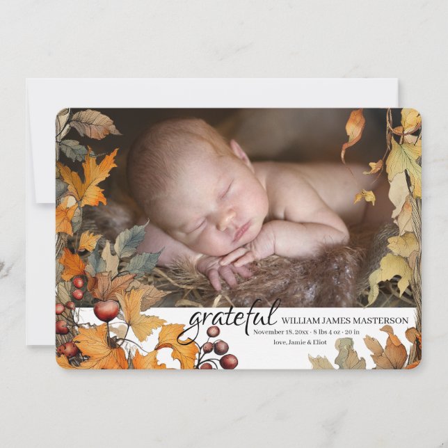 Grateful Photo Birth Announcement  (Front)