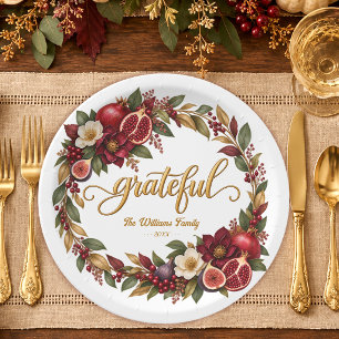 Grateful Pomegranate Heirloom Thanksgiving Wreath Paper Plates