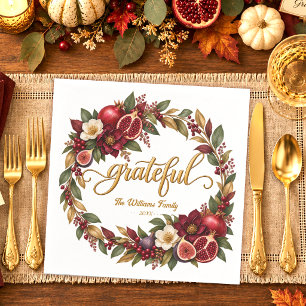 Grateful Pomegranate Wreath Thanksgiving Napkins