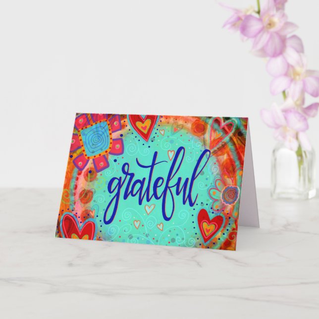 Grateful Pretty Inspirational Hearts Floral Fun Card (Orchid)