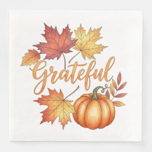 Grateful Pumpkin & Autumn Leaves Paper Dinner Napkins