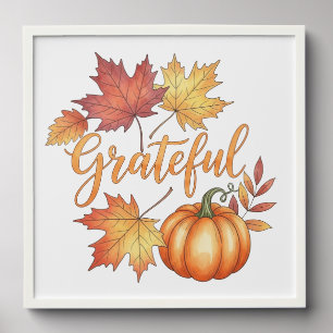 Grateful Pumpkin & Autumn Leaves Peel And Stick Photo Tile