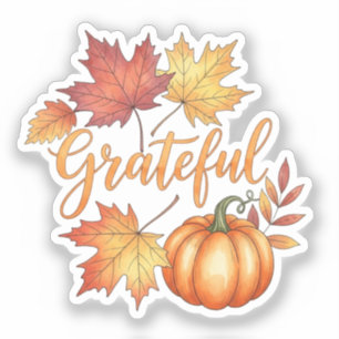 Grateful Pumpkin & Autumn Leaves Sticker