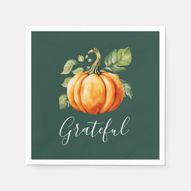 Grateful Pumpkin Thanksgiving Green Napkins (Front)