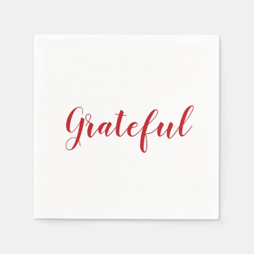 Grateful red white script cute thanksgiving paper napkins