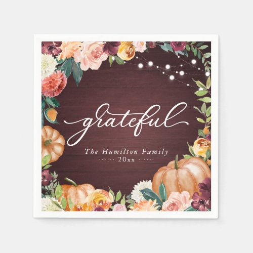 Grateful Rustic Fall Floral Thanksgiving Dinner Na Napkins
