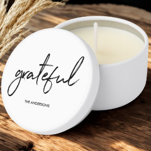 Grateful Script   Elegant White Black Mini Candle Favors