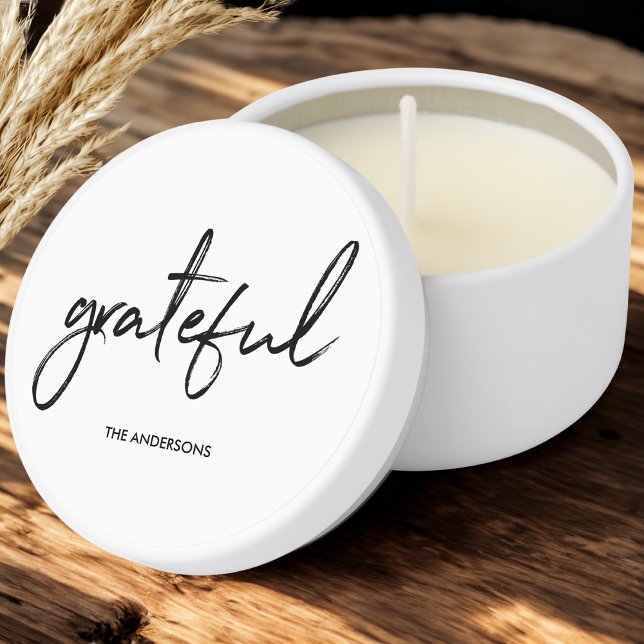 Grateful Script | Elegant White Black Mini Candle Favors (Creator Uploaded)