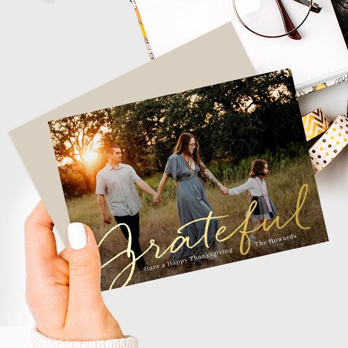 Grateful Script Foil Thanksgiving Photo Card