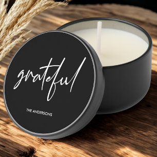 Grateful Script   Modern Black White Mini Candle Favors