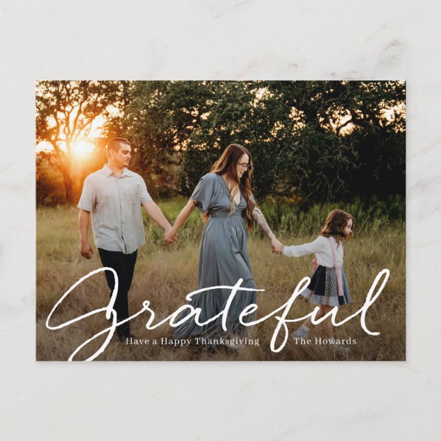 Grateful Script Thanksgiving Photo Card Postcard (Front)
