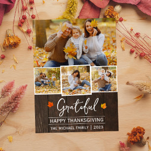 Grateful Simple happy thanksgiving Family photo Holiday Card