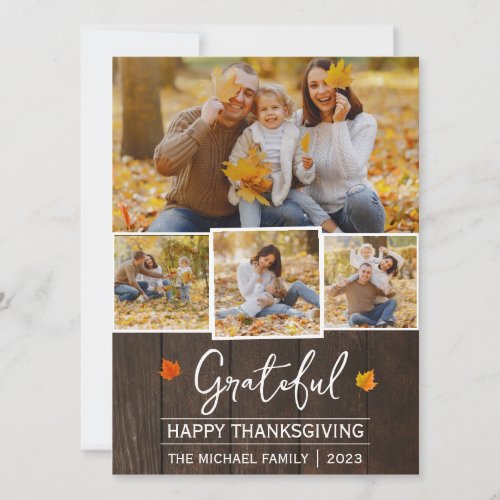 Grateful  Simple happy thanksgiving Family photo Holiday Card