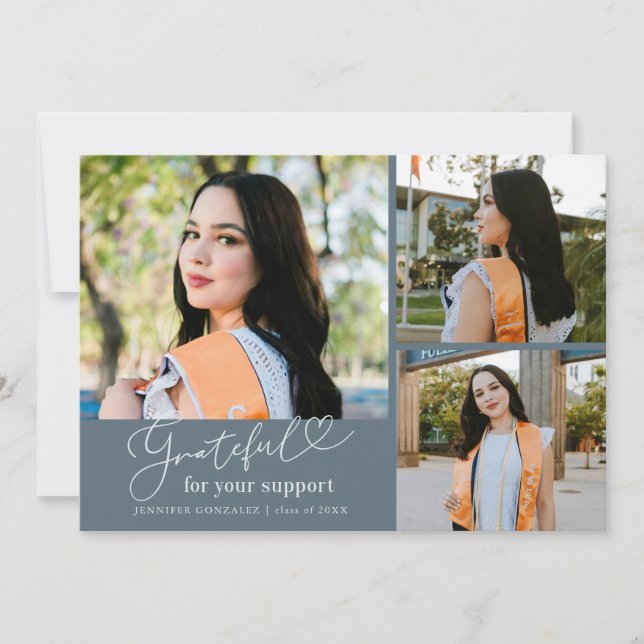 Grateful Slate Blue Multi Photo Graduation Announcement (Front)