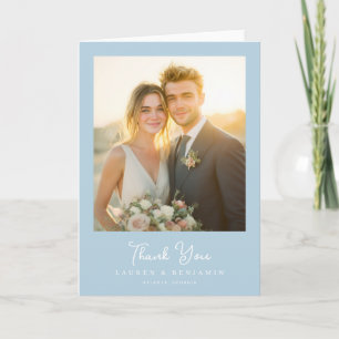 Grateful Soft Blue Minimalist Photo Letterpress Thank You Card