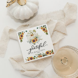 Grateful Sunflowers Pumpkin Greenery Thanksgiving Napkins