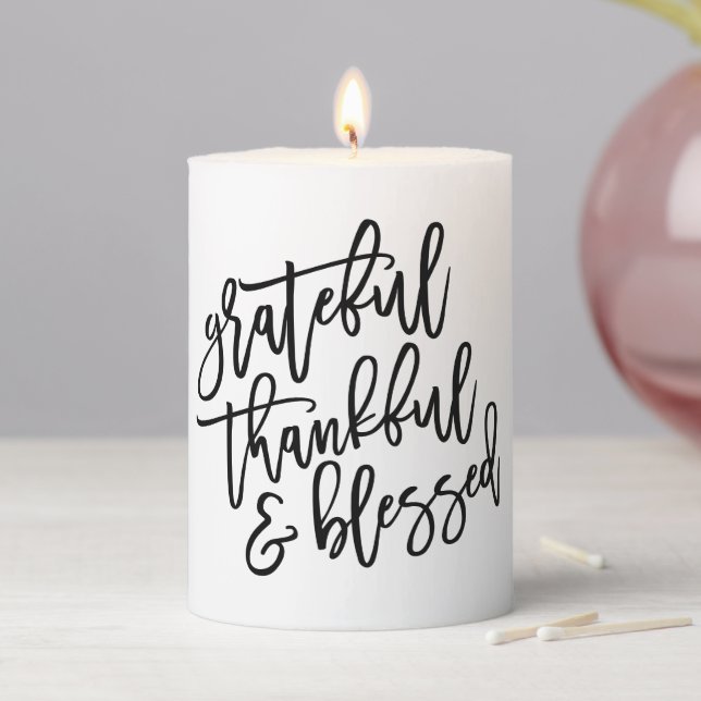 Grateful, Thankful, and Blessed Pillar Candle (In Situ)