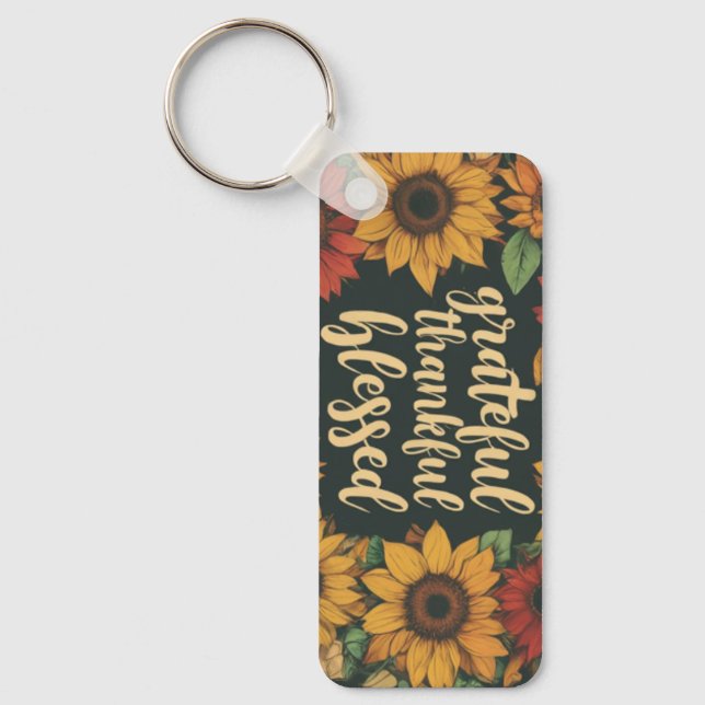 Grateful, Thankful, Blessed Aluminum Rectangle Key Keychain (Front)