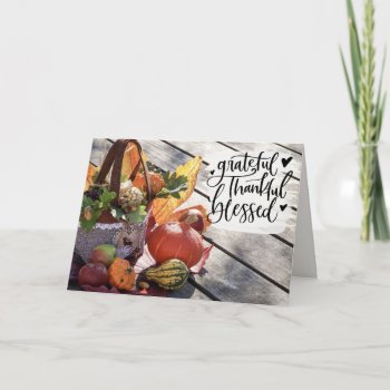 Grateful Thankful Blessed Autumn Inspirational Card by CChristianDesigns at Zazzle