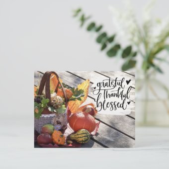 Grateful Thankful Blessed Autumn Inspirational Postcard | Zazzle
