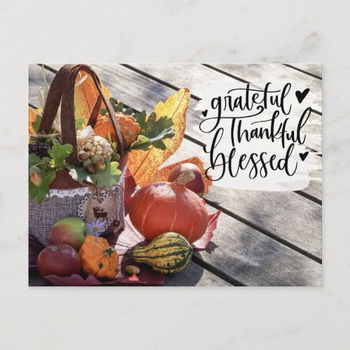 Grateful Thankful Blessed Autumn Inspirational Postcard