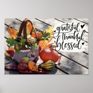 Grateful Thankful Blessed Autumn Inspirational Poster
