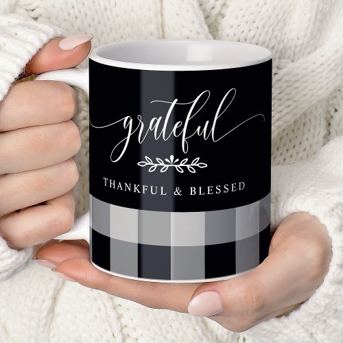 Grateful Thankful Blessed Black &Amp;Amp; White Plaid Coffee Mug