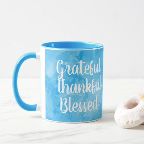 Grateful Thankful Blessed Blue Watercolor Mug