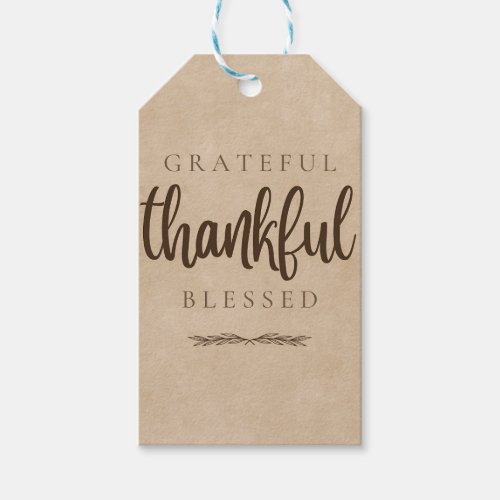 Grateful Thankful Blessed Brown Gift Tags