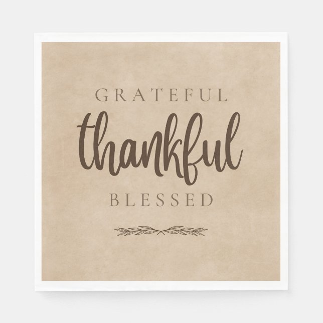 Grateful Thankful Blessed Brown Napkins (Front)