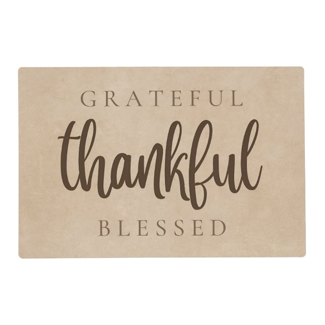 Grateful Thankful Blessed Brown Placemat (Front)