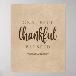 Grateful Thankful Blessed Brown Poster