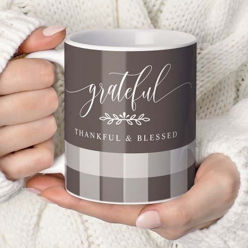 Grateful Thankful Blessed Brown &Amp;Amp; White Plaid Coffee Mug