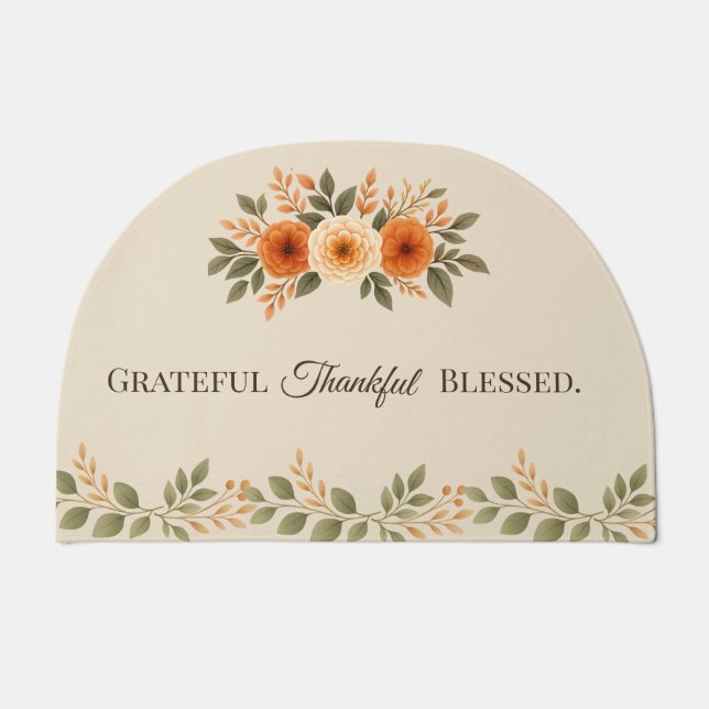 Grateful Thankful Blessed Fall Floral Door Mat (Front)