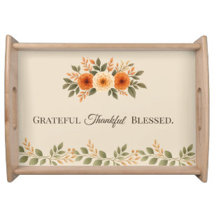 Grateful Thankful Blessed Fall Floral Door Mat Serving Tray