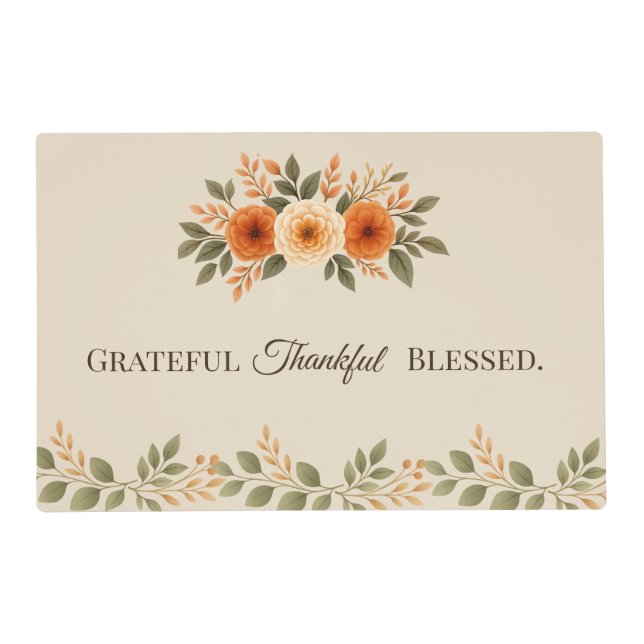 Grateful Thankful Blessed Fall Floral Placemat (Front)