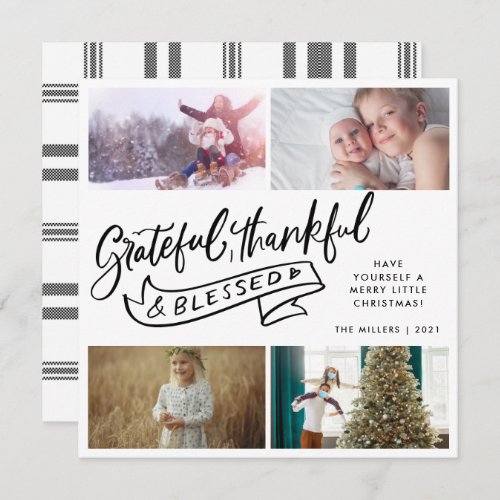 Grateful Thankful Blessed Family Photo Christmas Holiday Card