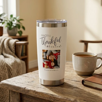Grateful Thankful Blessed Family Photo Modern Insulated Tumbler