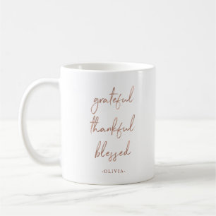 Grateful Thankful Blessed Faux Rose Gold Script Coffee Mug