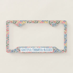 Grateful Thankful Blessed Floral License Plate Frame