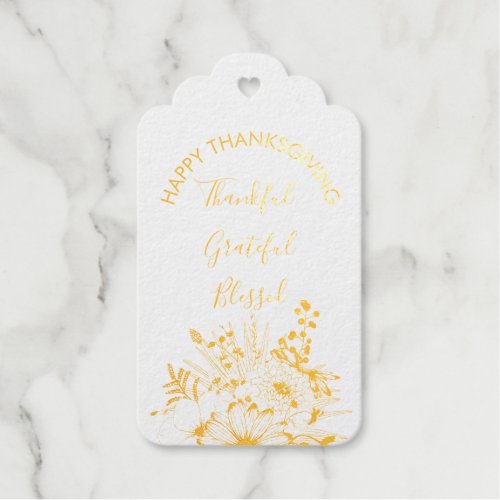 Grateful Thankful Blessed Florals Thanksgiving Foil Gift Tags